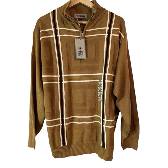 Stacy Adams Brown Mock Neck 1/4 Zip Sweater NWT Size Large Classic Check Knit - Picture 2 of 4